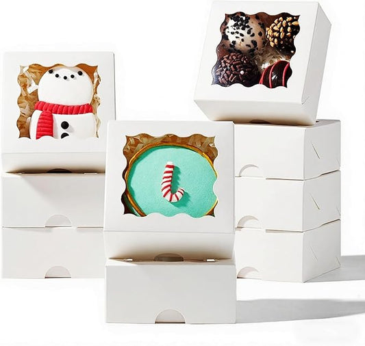 RomanticBaking 3.2" x 3.2" x 1.5" 100PCS Cookies, Soap, Chocolate Truffle, Donut, Macaron, Mini Bakery Boxes with Window