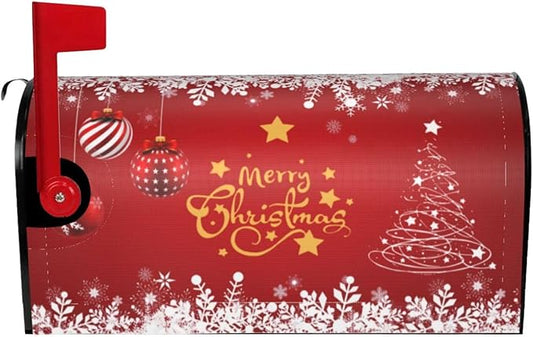 Merry Christmas Mailbox Cover, Winter Tree Snowflake Xmas Magnetic Mailbox Covers, Large Size Garden Yard Letter Post Box Cover Decorations 25.5" L x 21" W