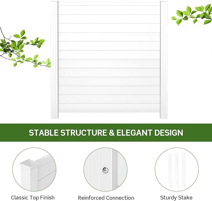 RELAX4LIFE Privacy Fence Screen, PVC Decorative Garden Fence Vinyl Fence Panels W/3 Cuspidal Stakes, Trash Enclosure 48" W x 48" H Air Conditioner Fence for Garden Yard Patio Lawn (1, White)