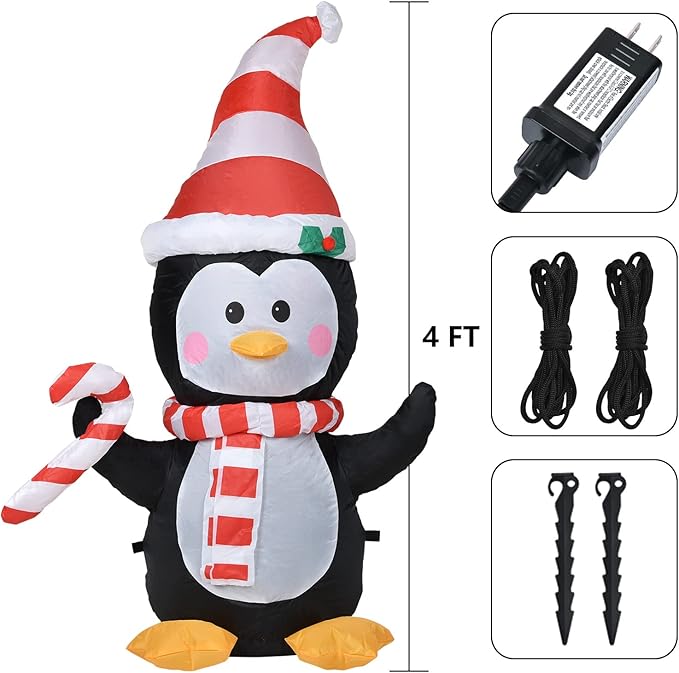 DearHouse 4 FT Inflatable Christma Penguin,Led Lights Xmas Holiday Blow Up Family Party Decoration Yard Lawn Favors Indoor Outdoor Inflatables
