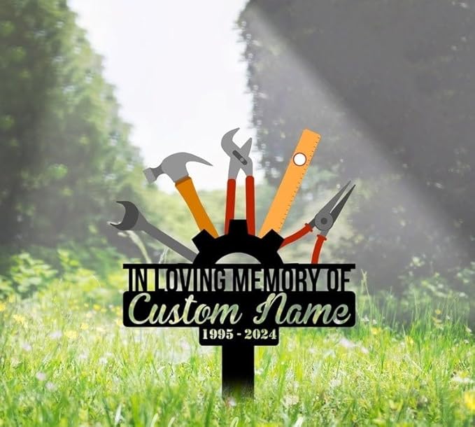 Custom Mechanic Tools Memorial Stake – Metal Repair Tools Grave Marker, Construction Worker Yard Stake Outdoor Decor (Mechanic Tools Memorial)