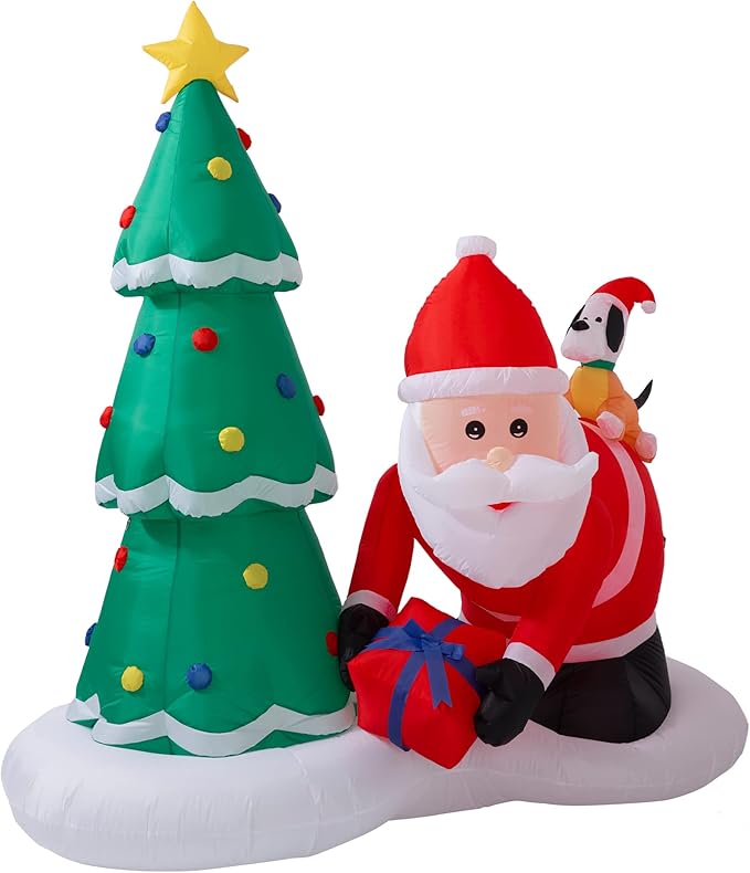 Sunnyglade 6.6 Ft LED Inflatable Christmas Santa and Tree Holiday Outdoor Decoration, Built-in LED Lights