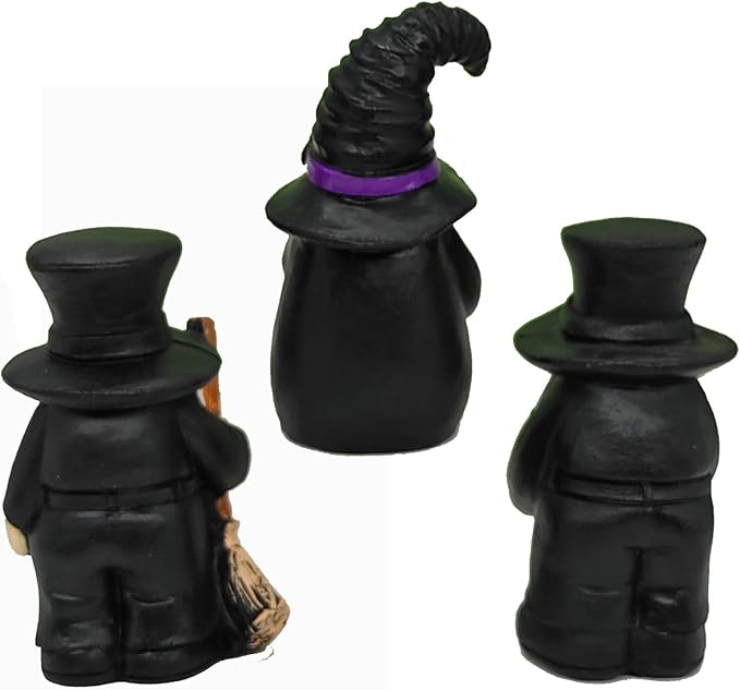 Dark Wizard Gnomes Set of 3 - Gothic Mini Figurines for Halloween, Christmas & Magic Party Decor, Shelf Sitters and Tiered Tray