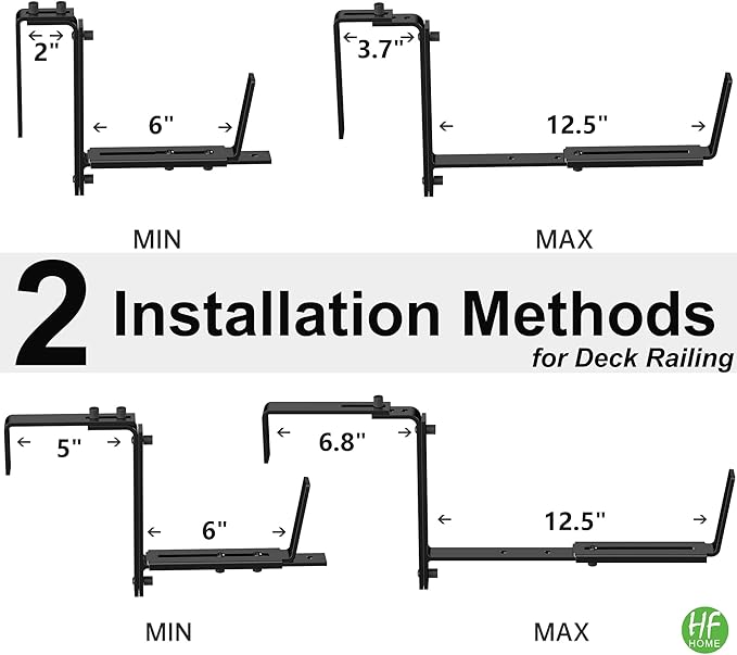 HFHOME 6PCS Adjustable Planter Box Brackets, Brackets for Window Boxes Planters Hanging Flower Box Holders, Heavy Duty Wall Mount Holder for Windowsills, Garden, Fences, and Balcony - Black