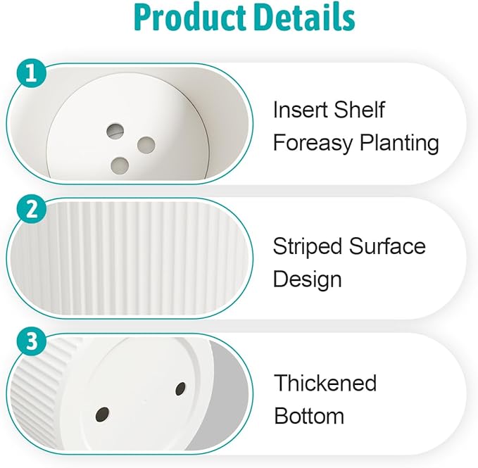 23.6" Tall Outdoor Planters, Set of 2 Large Plastic Flower Pots for Indoor & Outdoor Use, Modern Striped Decorative Garden Planters with Drainage Holes for Patio, Porch, Balcony, White