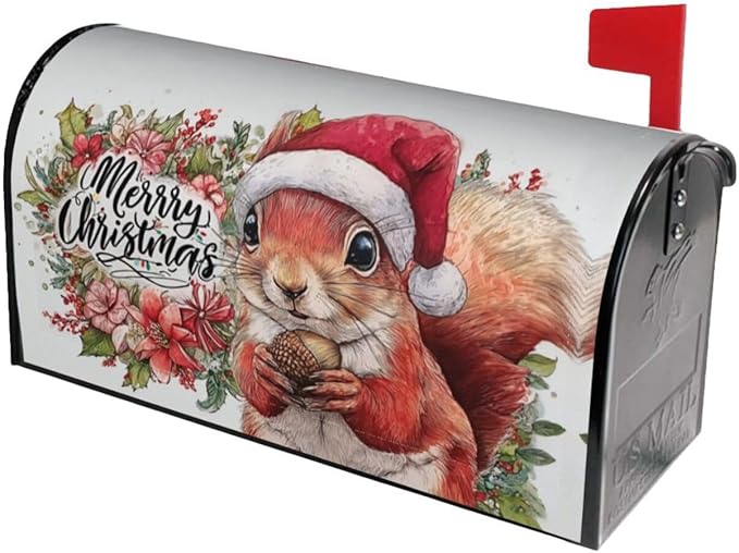 Christmas Squirrel Mailbox Covers Magnetic Letterbox Covers 21x18 Inch for Garden Outdoor Decoration