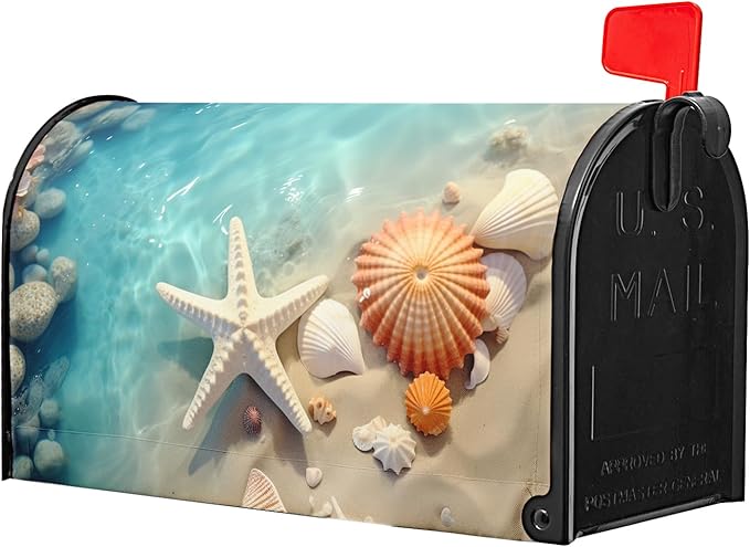 Summer Beach Starfish Magnetic Ocean Mailbox Cover - Standard Size 25.5" X 21" Nautical Coastal Mailbox Wrap for Outside Garden Yard Farmhouse Home