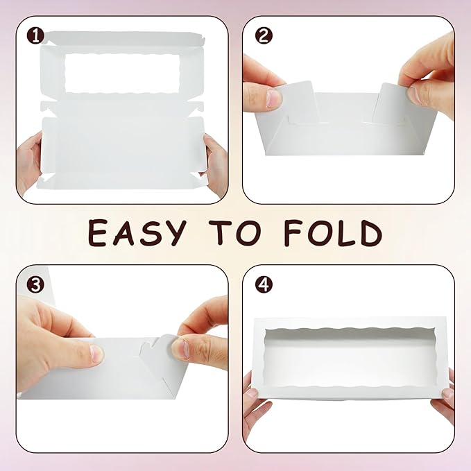 20pcs Cookie Boxes with window 12 x 5 x 1.5 Inch Bakery Boxes Treat Box Dessert Box for Wedding Party Favors - White