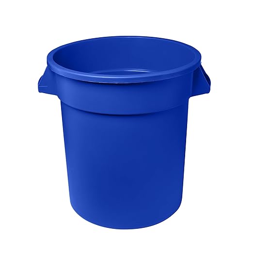 Feed and Seed Storage Container, 32 Gallon Blue Round Commercial Trash Can, Food Storage Plastic Bin, Use in Agricultural, Gardening, or Household