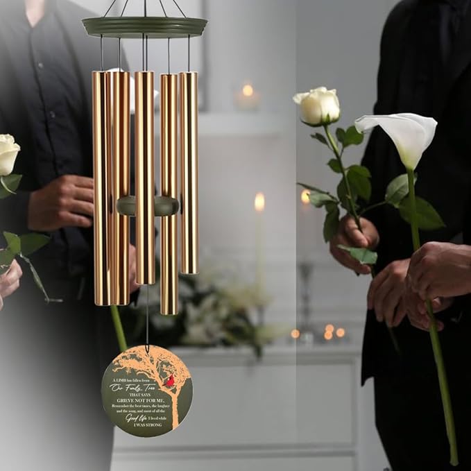 Personalized Sympathy Wind Chimes 36inch, Custom Memory Words for Loss of Loved, Cardinal Commemorative Sympathy Gifts, Decorative Wind Chime Outdoor (Produced in USA)