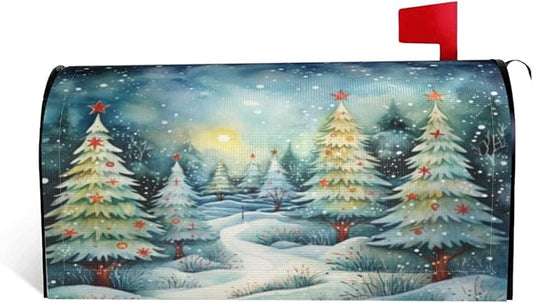 DADABULIU Mailbox Covers Christmas Tree Watercolor Winter Forest Christmas Tree Watercolor Winter Forest Magnetic Letter Post Box Cover Standard Size 21 x 18 Inch Garden Yard Home Decorative