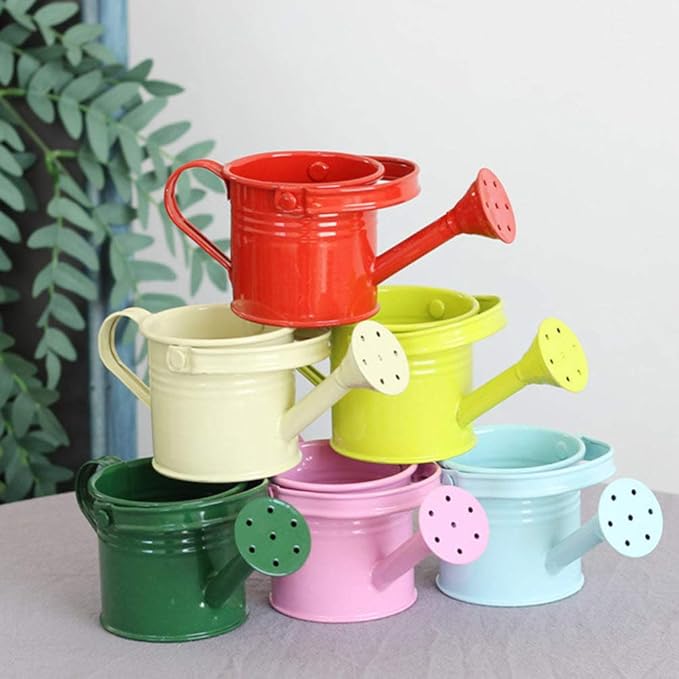 2Pcs Kids Watering Pot Metal Waterbottle Creative Watering Tin Small Watering Can Iron Sprinkling Kettle Portable Watering Can (Light Blue 2PCS)