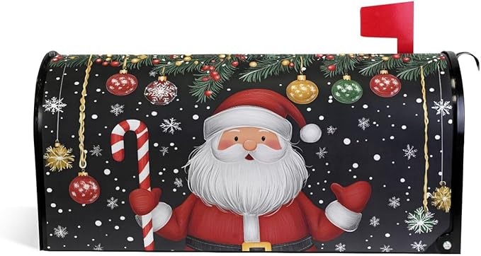 Santa Claus with Christmas Decorations Magnetic Mailbox Cover MailWraps Garden Yard Home Decor for Outside Oversized-25.5" x20.8"