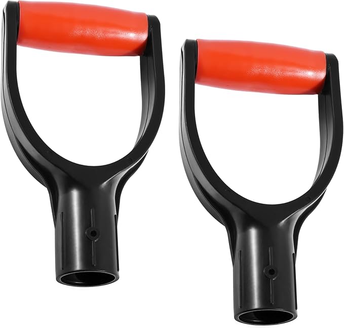 2 Pcs ID 1.26" Red & Black Shovel D-Shaped Grip Handle,PVC Shovel D Straight Grip Handle,Plastic Spade Replacement Snow Removal Garden Accessorie Backyard Digging,7.6×4.13-in(H*T)