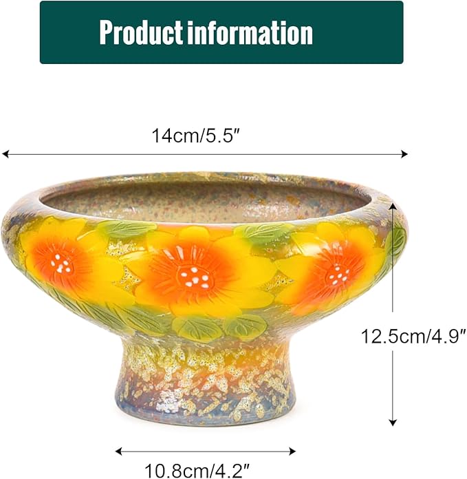 Sungmor 9.6 Inch Large Succulent Plant Pots, Pretty Hand Painted Ceramic Planter with Drainage, Indoor Outdoor Cactus Planter Bonsai Pot, Flower Pot for Indoor Plants Garden Windowsill Desktop Decor