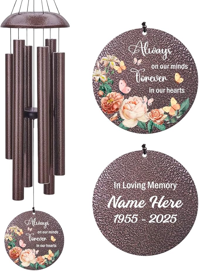 Personalized Memorial Wind Chime, Metal Wind Chime Deep Tone, Wind Chimes for Loss of Loved One, Commemorative Sympathy Bereavement Gifts, Decorative Wind Chimes Outdoor, Product in USA