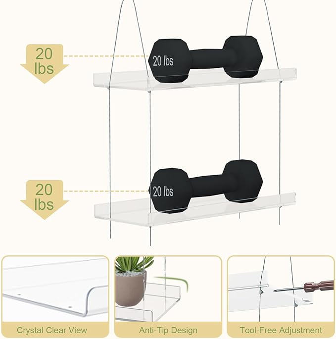 3-Tier Acrylic Window Plant Shelf, 16 Inch Wide Adjustable Hanging Shelf for Succulents, Seed Starters, Herbs, Microgreens