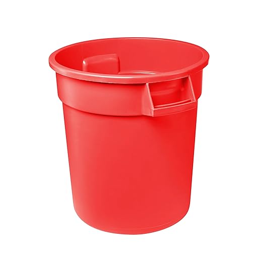Feed and Seed Storage Container, 32 Gallon Red Round Commercial Trash Can, Food Storage Plastic Bin, Use in Agricultural, Gardening, or Household