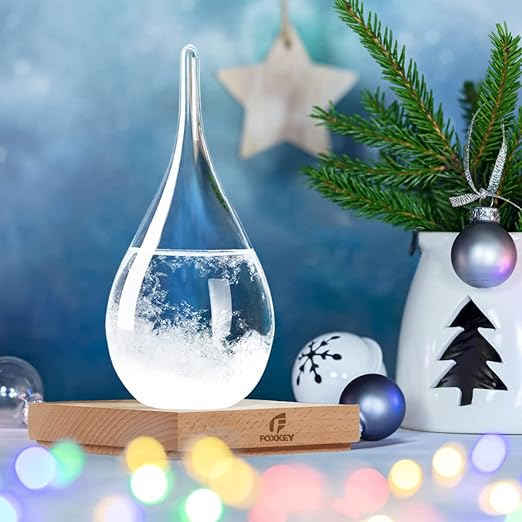 Storm Glass Weather Predictor, Glass Sphere with Wood Base, Christmas Decoration Snow Globe, Storm Glass Weather Forecast Weather Station Unique Christmas Gift