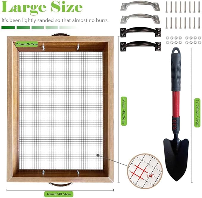 Large Soil Sifter with Handle, Garden Sifter for Compost, Sifting Soil, Screen, Loam Soil, Gravel, Leaves, Sand and Loam Soil, Fits Most Size Garden Yard Wheelbarrow Carts