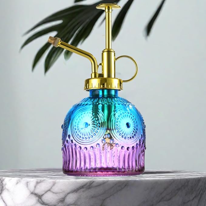 Indoor and Outdoor Potted Plant Sprayer Household Plant Glass Small Watering Can Spray Bottle Plant Sprayer Glass Spray Bottle Decorative Spray Bottle (Purple Gradient Blue)