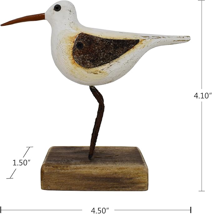 Aecipl Wood Bird Statue Standing Seagull Nautical Decor Coastal Birds Sculpture Indoor Outdoor Animal Figurine Beach Themed Decoration Rustic Home Art for Bedroom Garden (A, S)
