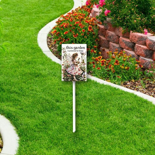 Uptell This Garden is Protected By Fairies Yard Signs with Stakes Aluminum Sign for House/Front Door Outdoor Decoration,Weather Resistant 8x12 Inch
