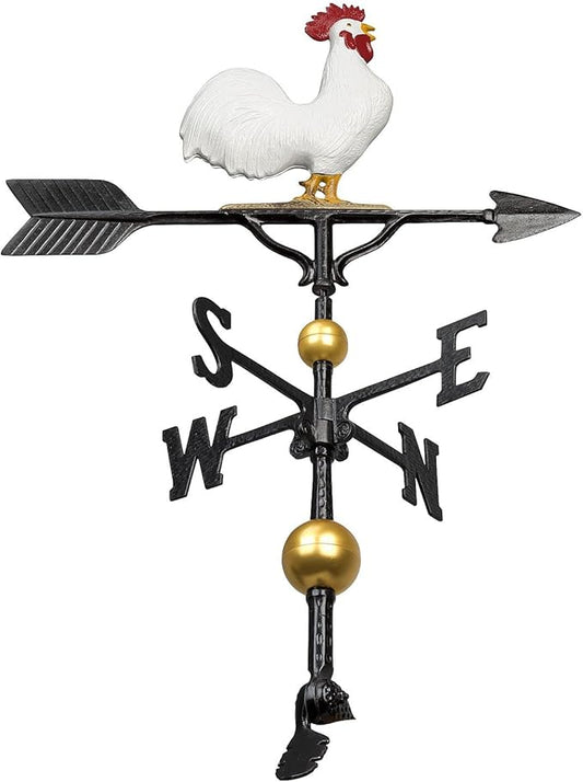 Address Number Store 32” Aluminum Deluxe 3D Rooster Weathervane 300 Series-Mount Included (White)
