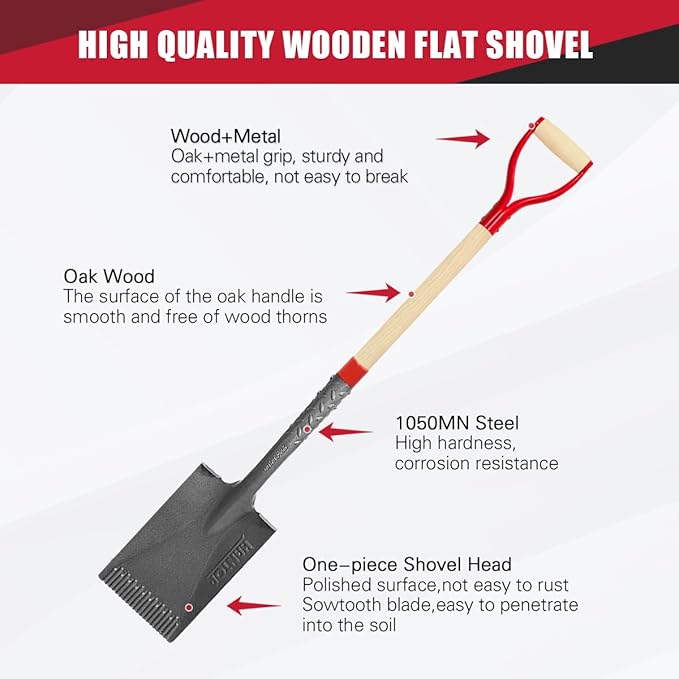 Garden Spade Trenching Shovel for Planting and Landscaping, 43 Inches