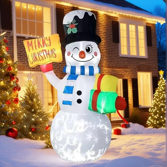 BeBecome 6ft Light-Up Inflatable Snowman Outdoor Christmas Decoration with Merry Christmas Sign, All-Weather Blow Up Yard Decor for Holiday Lawn