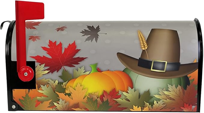 WOOR Thanksgiving Pumpkin with Hat Autumn Fall Leaves Magnetic Mailbox Cover Oversized for Garden Yard Outdoor Decorations-20.8" x 25.5"