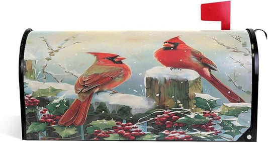 SUABO Mailbox Cover Red Birds Cardinals Standard Magnetic Mailbox Covers Wraps for Christmas Home Yard Garden Decor