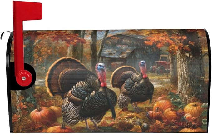Thanksgiving Turkey Mailbox Covers Magnetic Letterbox Covers 21x18 Inch for Garden Outdoor Decoration
