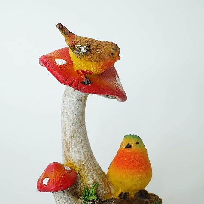 Garden Decoration Birds on Mashrooms Statue, Outdoor and Indor Decor Resin Figurine Attract Birds
