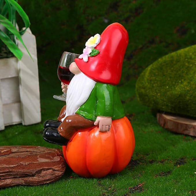 Outdoor Garden Gnome Pumpkin Statue, Handmade Scandinavian Decor, Table Decoration