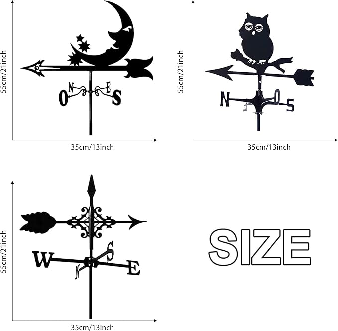 Cast Iron Wind Vane Weathercock Metal Weather Vane Wind Direction Indicator Wind Measuring Tool for Garden Decor Farmhouse Decorative Outdoor Garden Wind(Color:A)