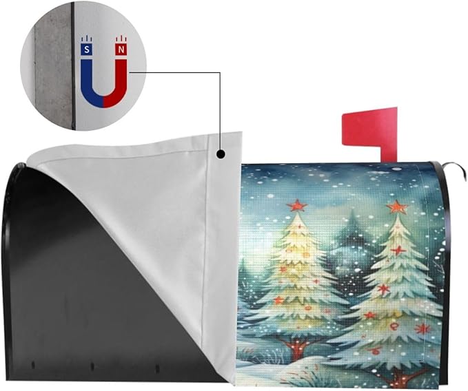 Festive Magnetic Mailbox Cover Christmas Forest Pattern Outdoor Mailbox Protector Holiday Seasonal Decorative Garden Yard Home Standard Size 21 x 18 Inch