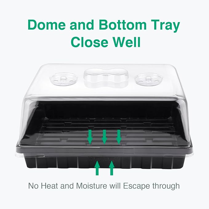 SOLIGT [Thick Plastic] 3-Set Strong Seed Starter Trays with 5" Humidity Domes for Seed Starting, Germination, Seedling Propagation & Plant Growing, Holds 144 Cells in Total