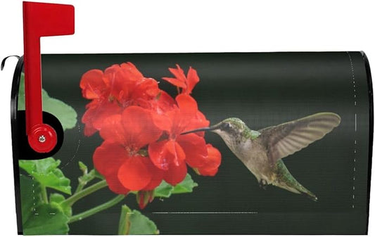 Hummingbirds Floral Mailbox Covers, Spring Summer Red Flowers Blossom Magnetic Mailbox Covers, 25.5x21 in Birds Post Box Case Wraps Larger Size for Garden Yard Decor