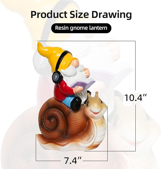 Ferrisland Garden Gnomes Snail Outdoor Figurines with Solar Lights, 10.4 inches Resin Solar Gnomes Decoration Yard Outdoor Garden, Patio Yard Lawn Birthday Housewarming Mother's Day（Gnome on Snail）
