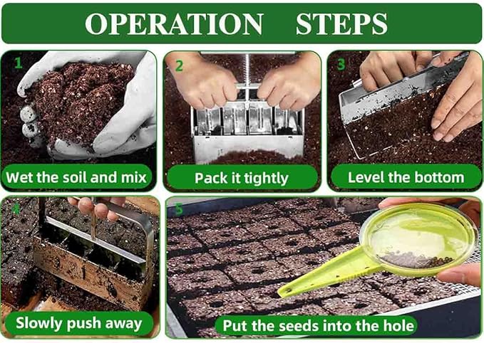 Handheld Soil Blocker Tool Kit - 4 Cell Heavy Duty 2 Inch Seed Starter Block Maker for Seedlings, Cuttings, Greenhouses and Gardens (Ergonomic Design, Durable Metal Construction)