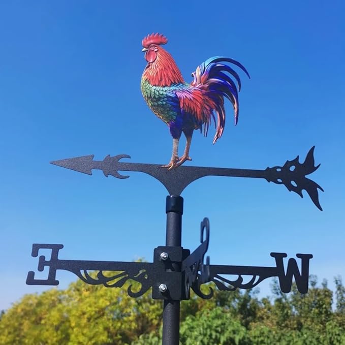 Metal Rooster Weathervane Yard Barn Ornament Colorful Weather Vane Roof Vivid Cock Wind Direction Indicator Outdoor Garden Art Decor (CKB)
