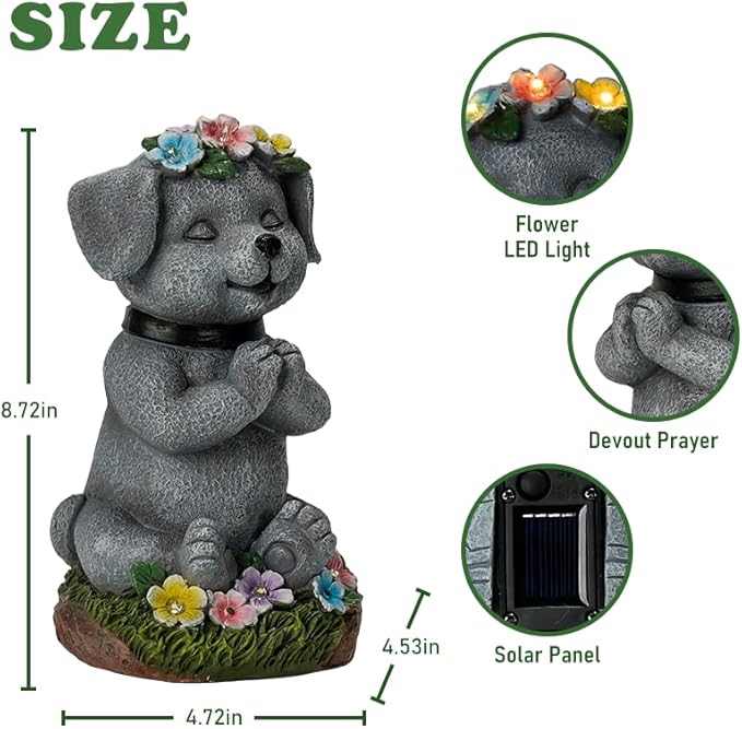 Solar Dog Statue Garden Decor with LED Lights Outdoor Dogs Decor Gifts for Women Dog Figurines for Patio Yard Garden Home Decoration
