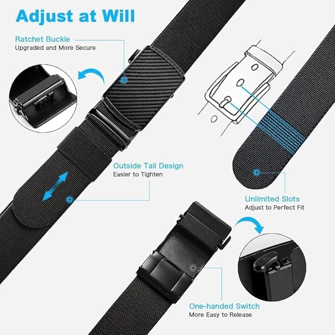DOOPAI Belt Men, elastic golf belts for men, 2 Pack Nylon Ratchet Belt Mens Belts Casual, Adjustable Trim to Fit