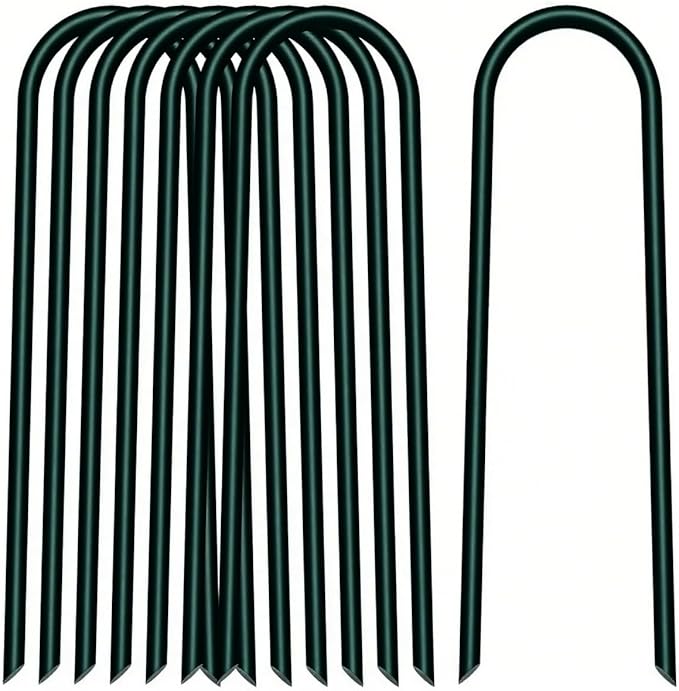 4 inch 25 Pack U Shape Green Garden Stakes,11 Gauge Garden Pins,U-Shaped Tent Stakes,Galvanized Landscape Staples for Yard Lawn,Tube, Landscape Fabrics,Irrigation Hose and Weed Barriers.