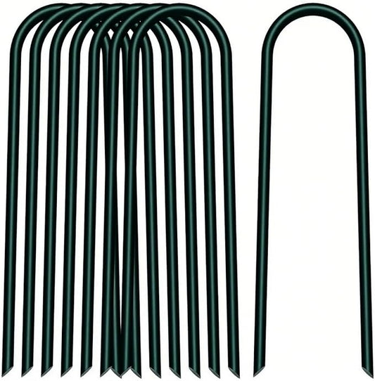 4 inch 25 Pack U Shape Green Garden Stakes,11 Gauge Garden Pins,U-Shaped Tent Stakes,Galvanized Landscape Staples for Yard Lawn,Tube, Landscape Fabrics,Irrigation Hose and Weed Barriers.