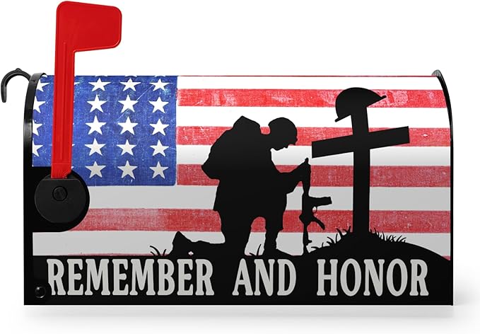 Memorial Day Mailbox Cover Patriotic American Stripes Stars Freedom Flag Magnetic Mailbox Wraps Remember and Honor Post Letter Box Cover Standard Size Outdoor Garden Yard Decoration