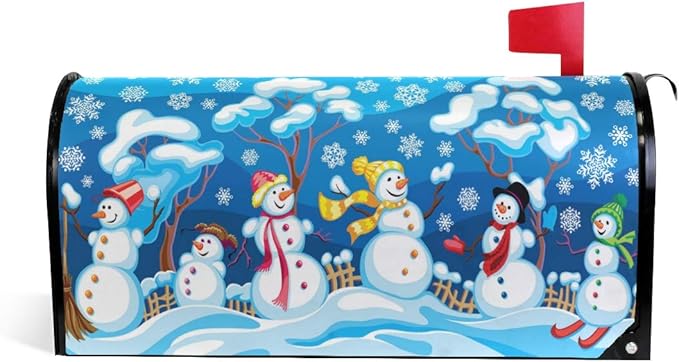 Winter Snowman Magnetic Mailbox Cover Christmas Holiday with Snowflakes Standard Size-18"x 20.8"