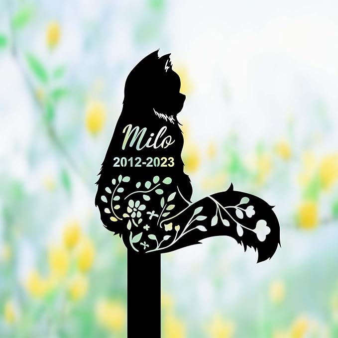 Custom Fluffy Cat Memorial Stake Sign Metal Long Hair Cat Grave Marker Cat Garden Decor Personalized Cat Name Remembrance Yard Stake Pet in Heaven Loss of Cat Sympathy Gift