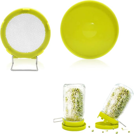 Sprouting Lids, Mason Jar Lids Wide Mouth-Sprouting Trays For Sprouts-Sprouts Growing Kit，Can Be Placed Vertically Or Diagonally（One lid and one drip tray）